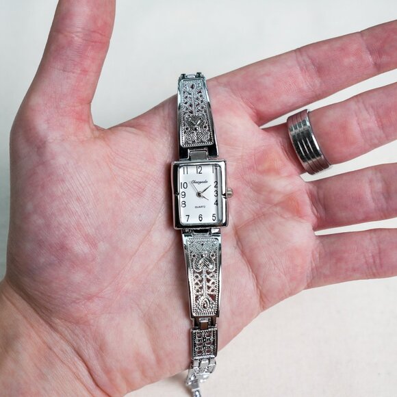 y2k silver rectangle stainless steel vintage quartz watch - Picture 2 of 9